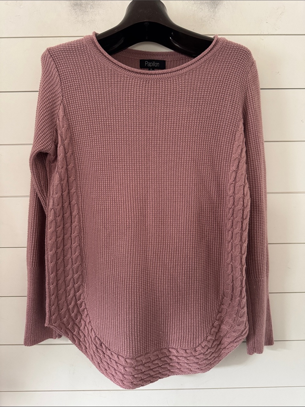 Cable knit  Size XL (US 10-12) trimmed scoop neck sweater waffle knot Papillon